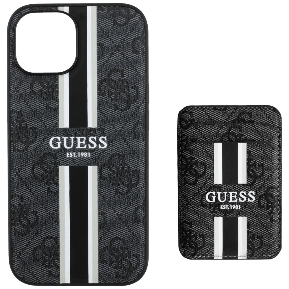 Futrola MagSafe za Apple iPhone 15, Guess, Cardslot 4G Stripes, Crna