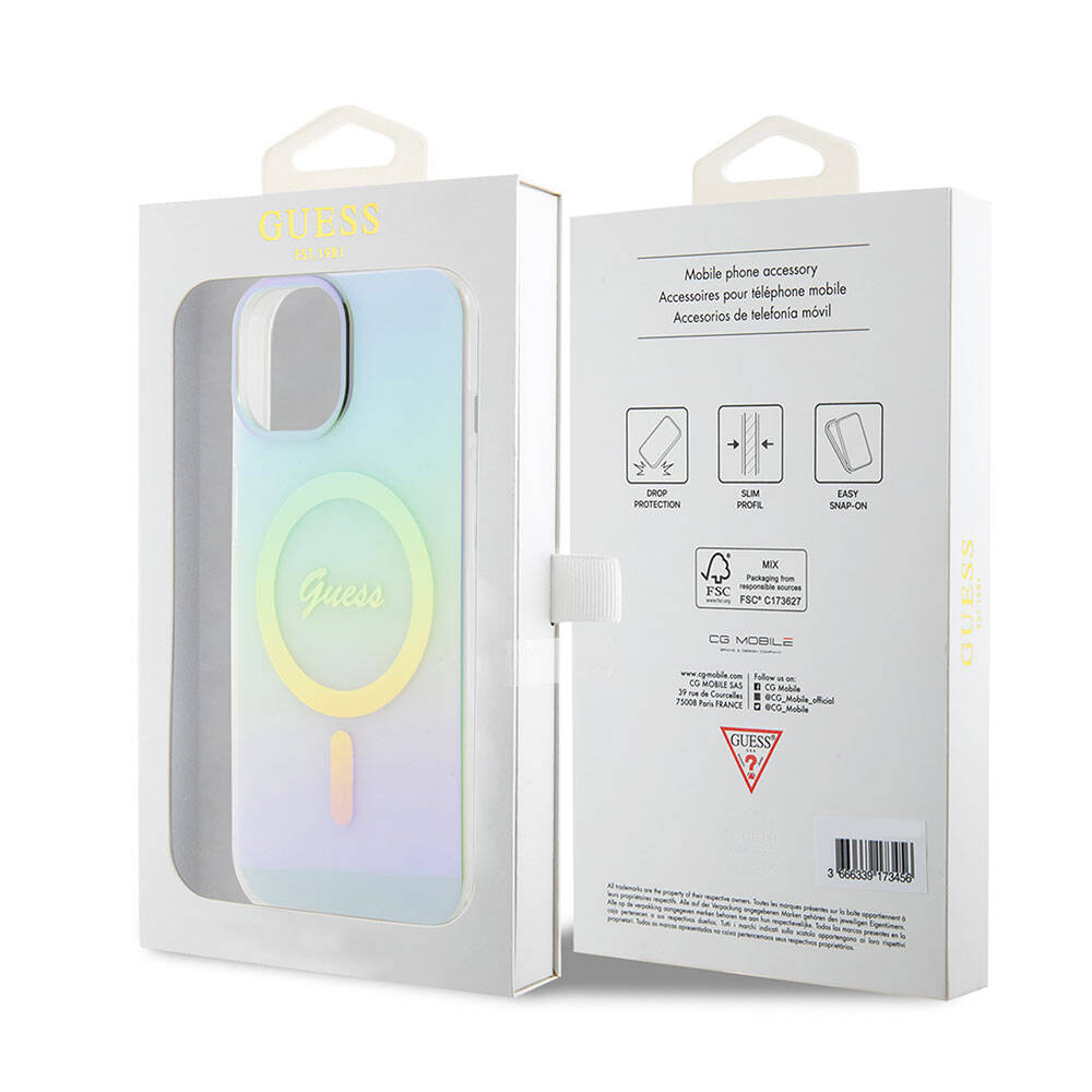 Futrola MagSafe za Apple iPhone 15, Guess, IML Iridescent, Tirkiz