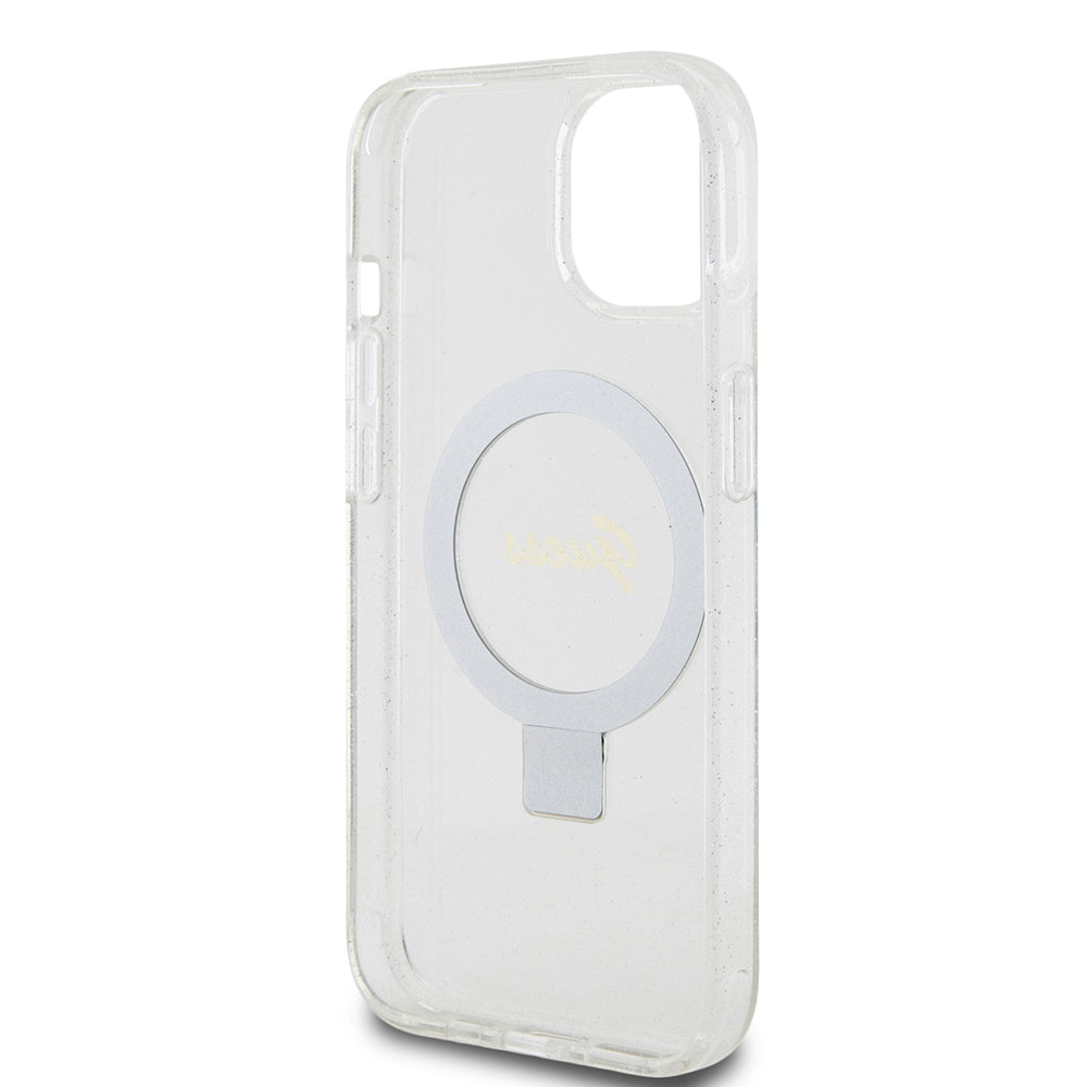 Futrola MagSafe za Apple iPhone 15, Guess, Ring Stand Script Glitter, Providna