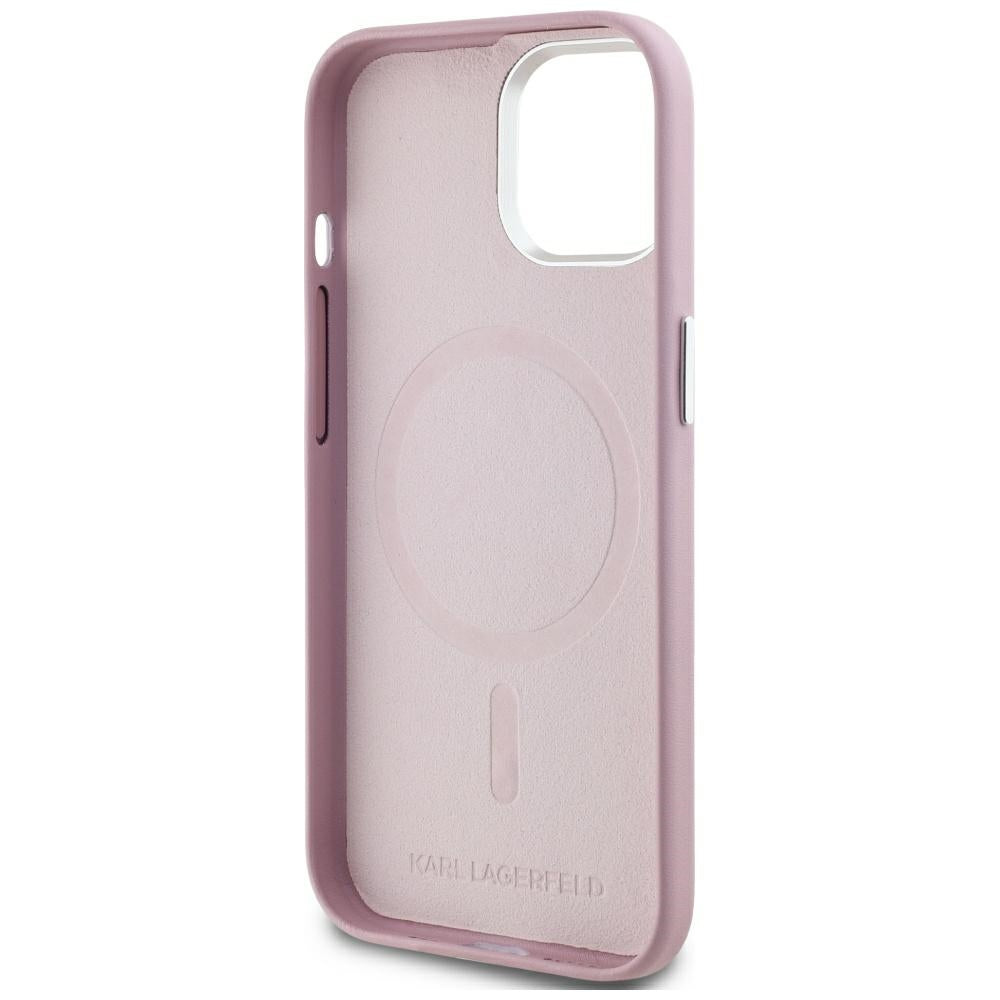 Futrola MagSafe za Apple iPhone 15, Karl Lagerfeld, FW Metal Plate, Roze