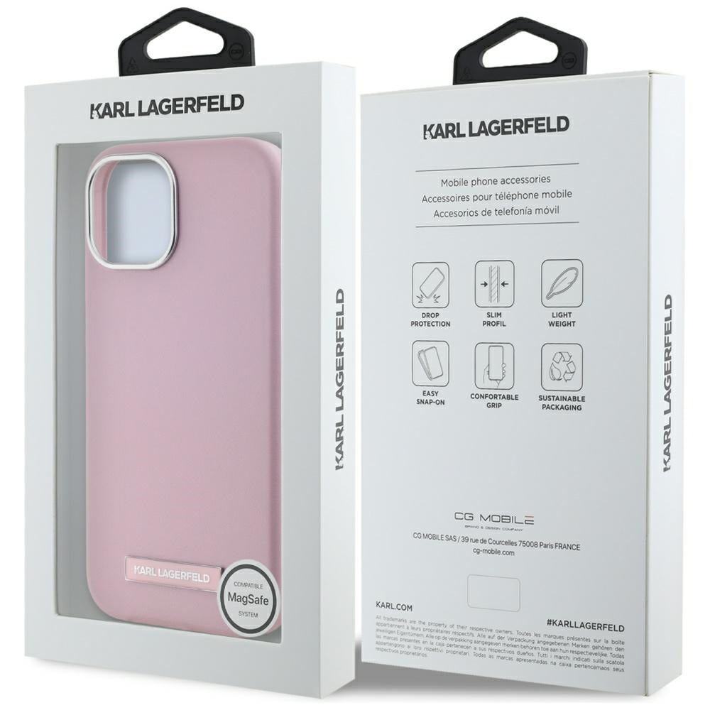 Futrola MagSafe za Apple iPhone 15, Karl Lagerfeld, FW Metal Plate, Roze