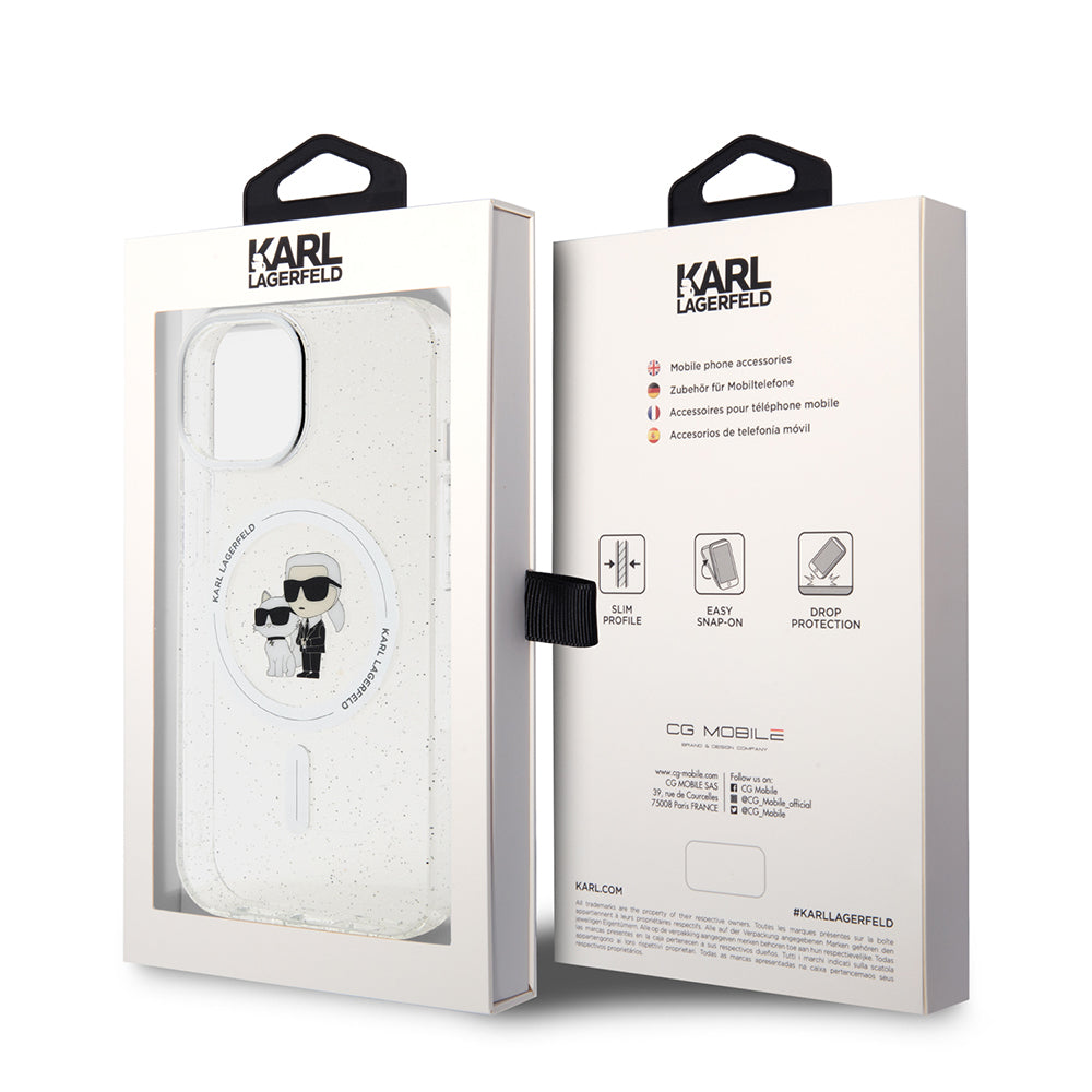 Husa MagSafe za Apple iPhone 15, Karl Lagerfeld, Glitter, Transparentna