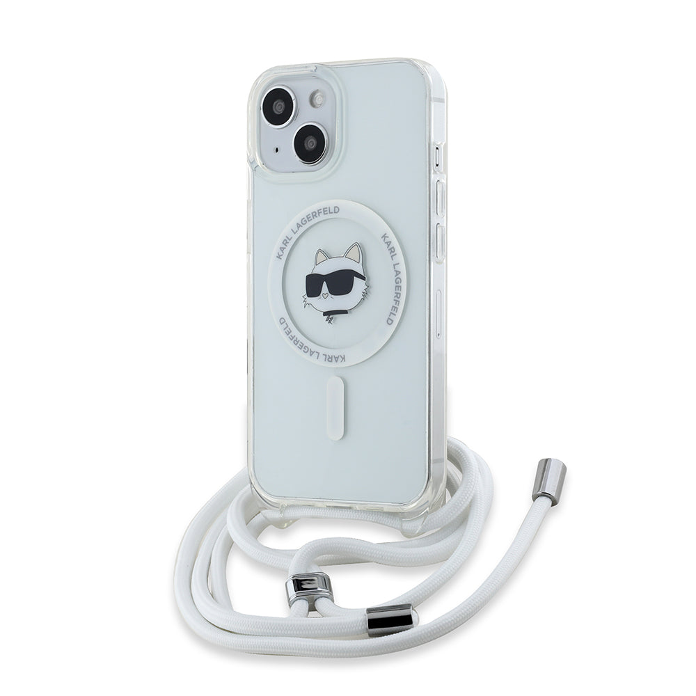 Futrola MagSafe za Apple iPhone 15, Karl Lagerfeld, IML Crossbody Choupette's Head with Strap, Transparentna