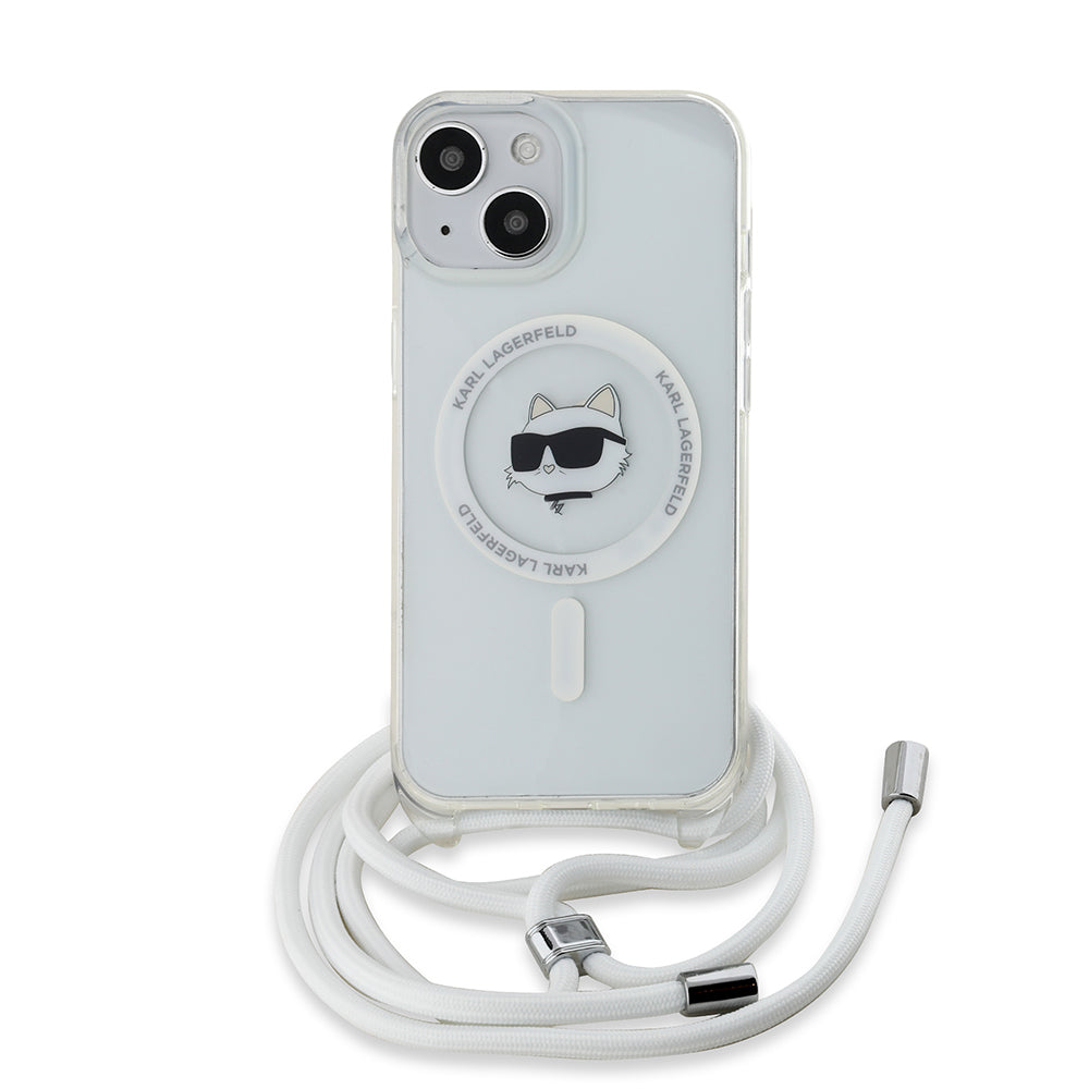 Futrola MagSafe za Apple iPhone 15, Karl Lagerfeld, IML Crossbody Choupette's Head with Strap, Transparentna