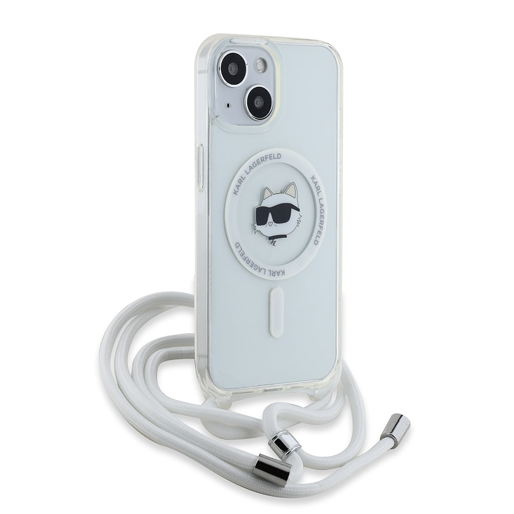 Futrola MagSafe za Apple iPhone 15, Karl Lagerfeld, IML Crossbody Choupette's Head with Strap, Transparentna