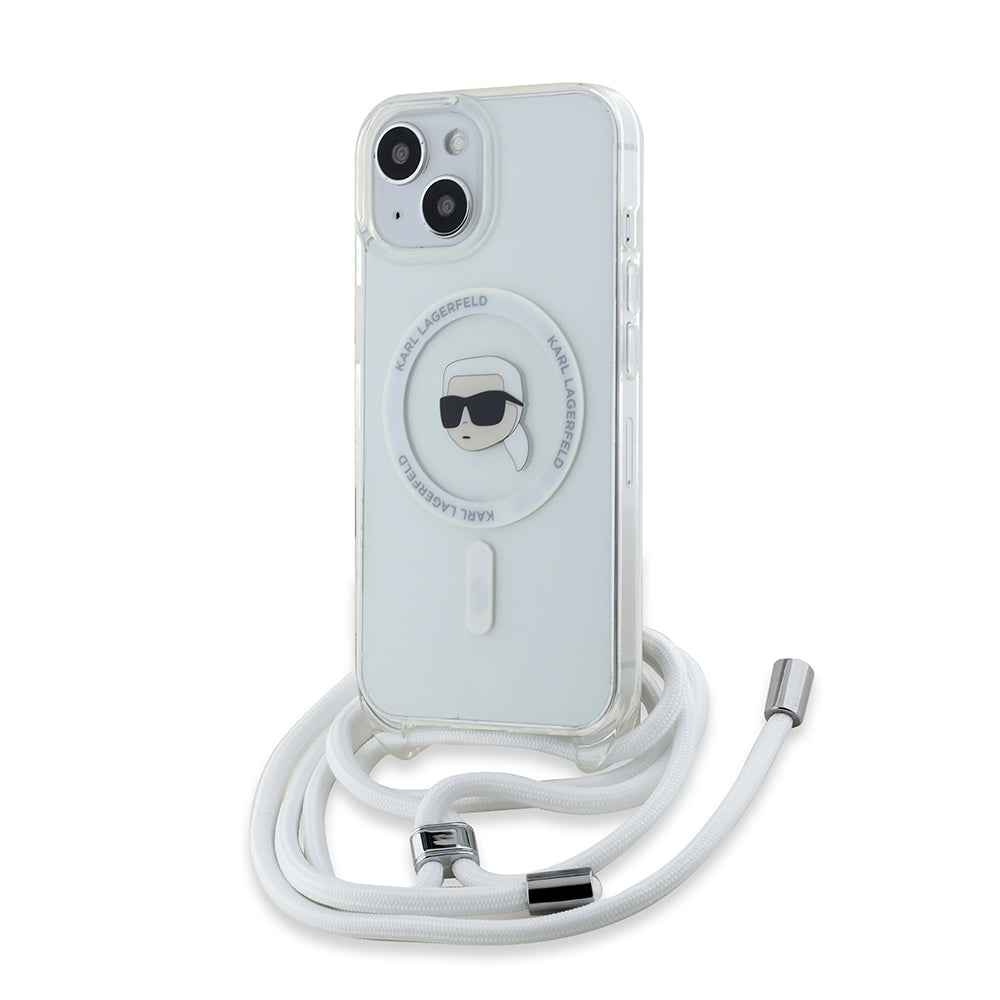 Futrola MagSafe za Apple iPhone 15, Karl Lagerfeld, IML Crossbody Karl's Head, Transparentna