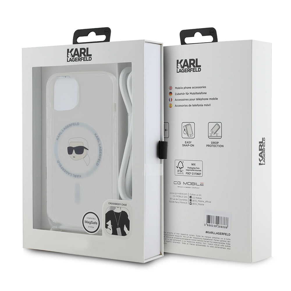 Futrola MagSafe za Apple iPhone 15, Karl Lagerfeld, IML Crossbody Karl's Head, Transparentna