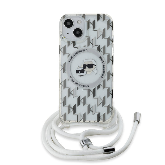 Futrola MagSafe za Apple iPhone 15, Karl Lagerfeld, IML Crossbody Monogram Karl & Choupette's Heads, Transparentna