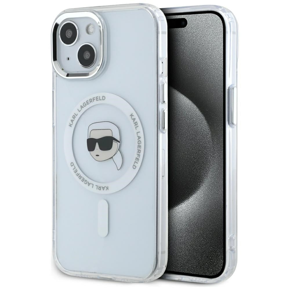 Futrola MagSafe za Apple iPhone 15, Karl Lagerfeld, IML Metal Karl's Head, Bela