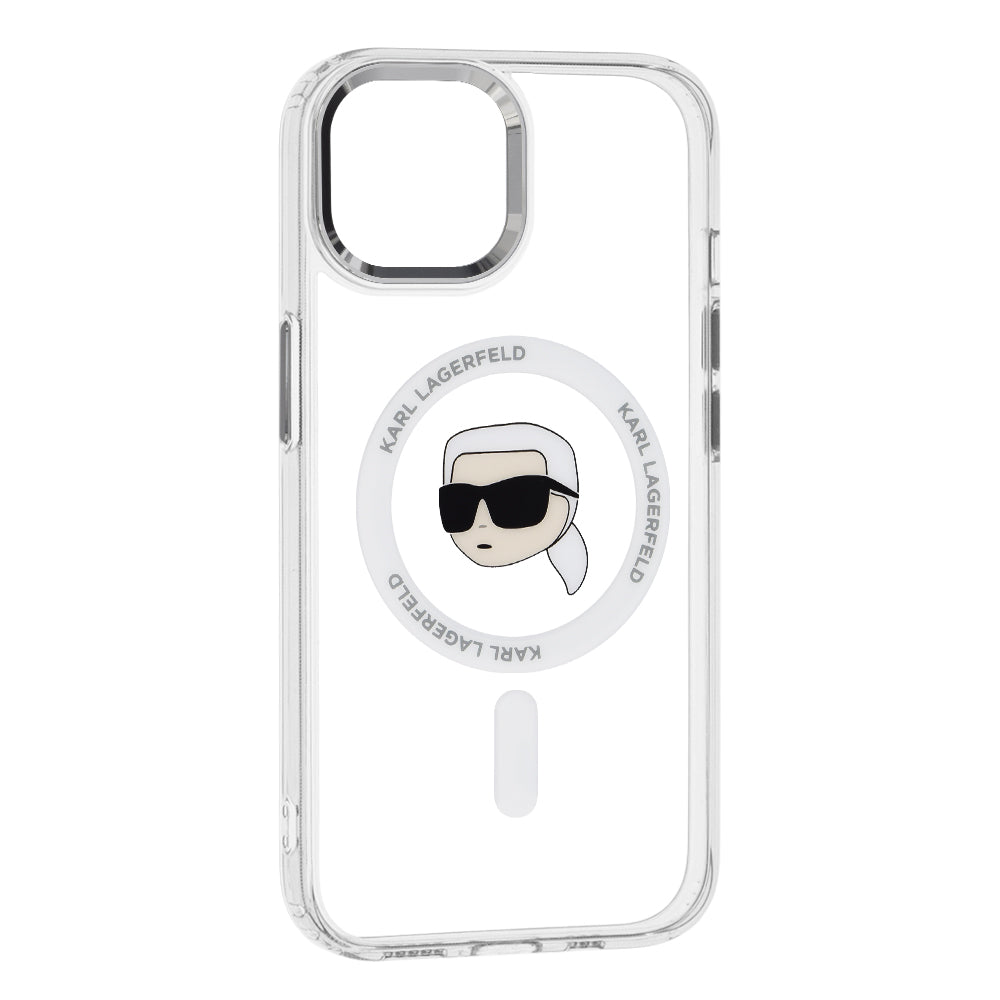 Futrola MagSafe za Apple iPhone 15, Karl Lagerfeld, IML Metal Karl's Head, Bela