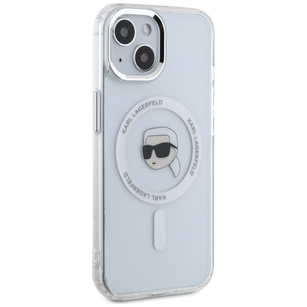 Futrola MagSafe za Apple iPhone 15, Karl Lagerfeld, IML Metal Karl's Head, Bela