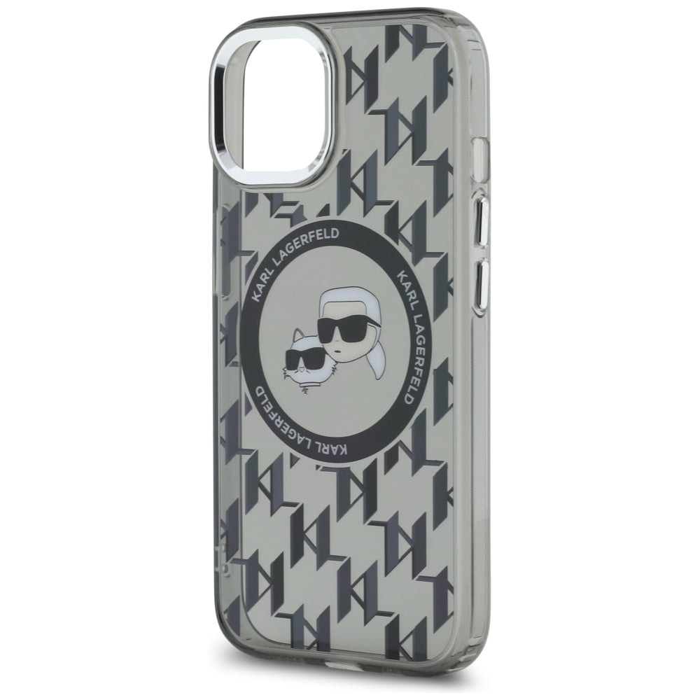 Futrola MagSafe za Apple iPhone 15, Karl Lagerfeld, IML Monogram Karl & Choupette's Heads, Crna