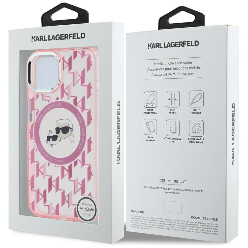 Futrola MagSafe za Apple iPhone 15, Karl Lagerfeld, IML Monogram Karl & Choupette's Heads, Roze