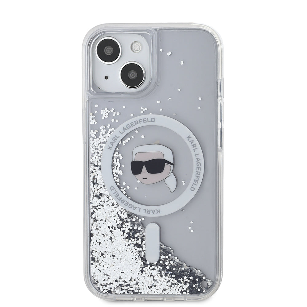 Futrola MagSafe za Apple iPhone 15, Karl Lagerfeld, Liquid Glitter Karl's Head, Transparentna