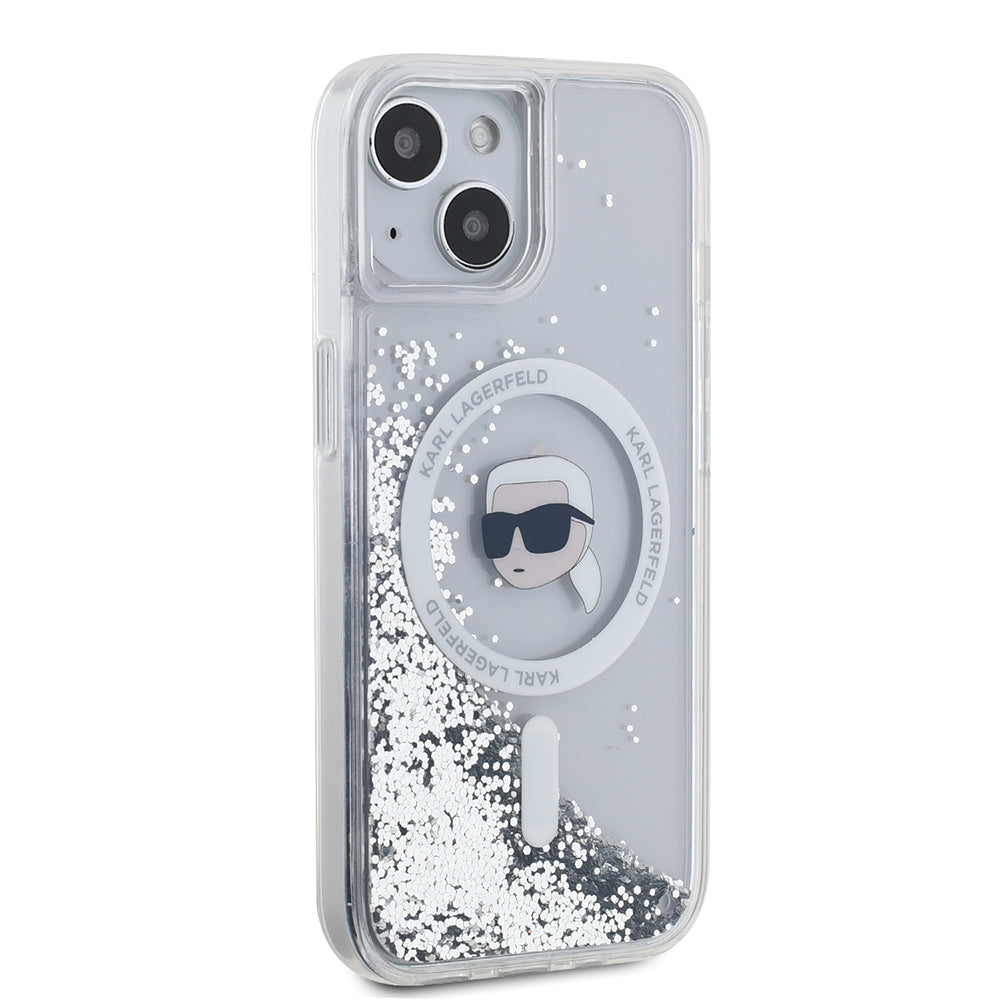 Futrola MagSafe za Apple iPhone 15, Karl Lagerfeld, Liquid Glitter Karl's Head, Transparentna
