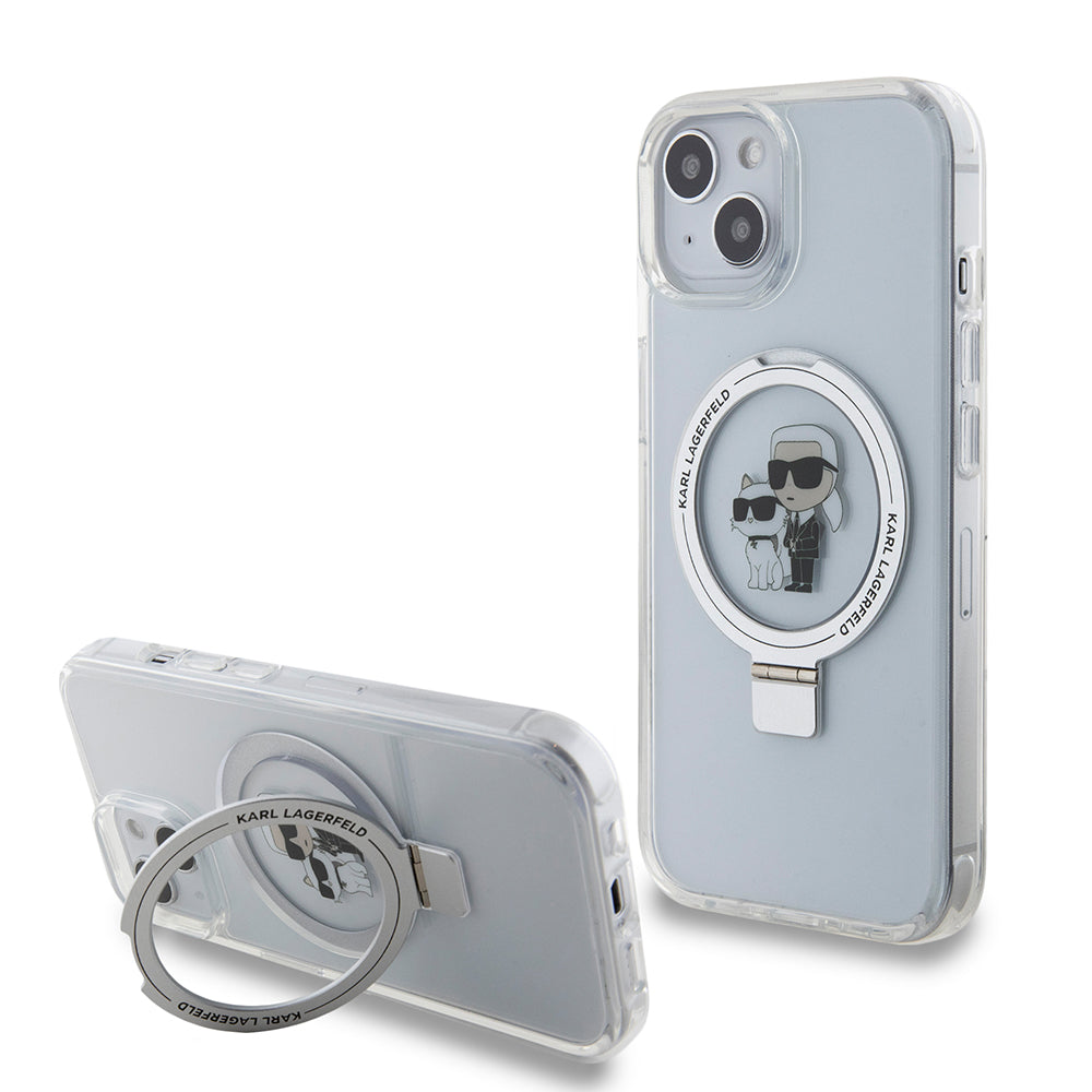 Futrola MagSafe za Apple iPhone 15, Karl Lagerfeld, Ring Stand Karl & Choupette, Bela