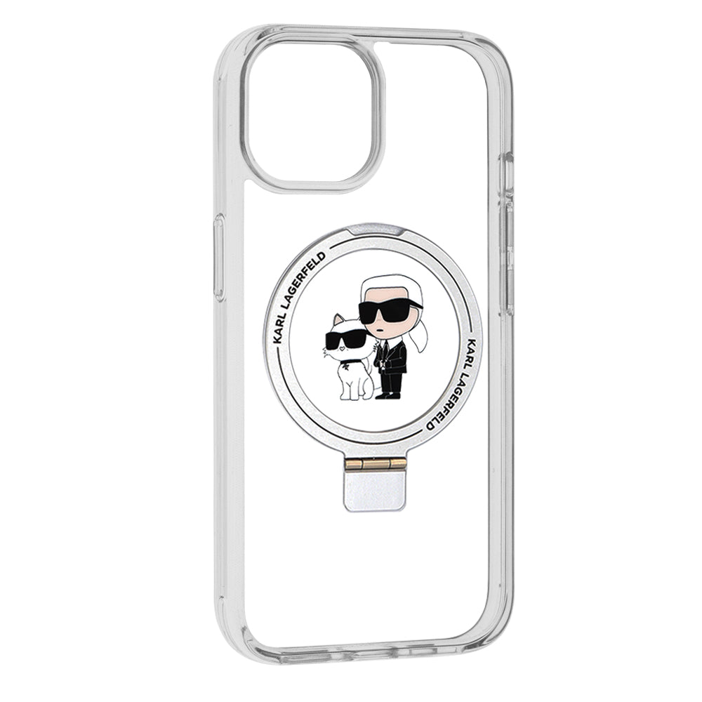 Futrola MagSafe za Apple iPhone 15, Karl Lagerfeld, Ring Stand Karl & Choupette, Bela