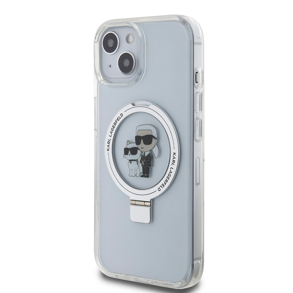 Futrola MagSafe za Apple iPhone 15, Karl Lagerfeld, Ring Stand Karl & Choupette, Bela