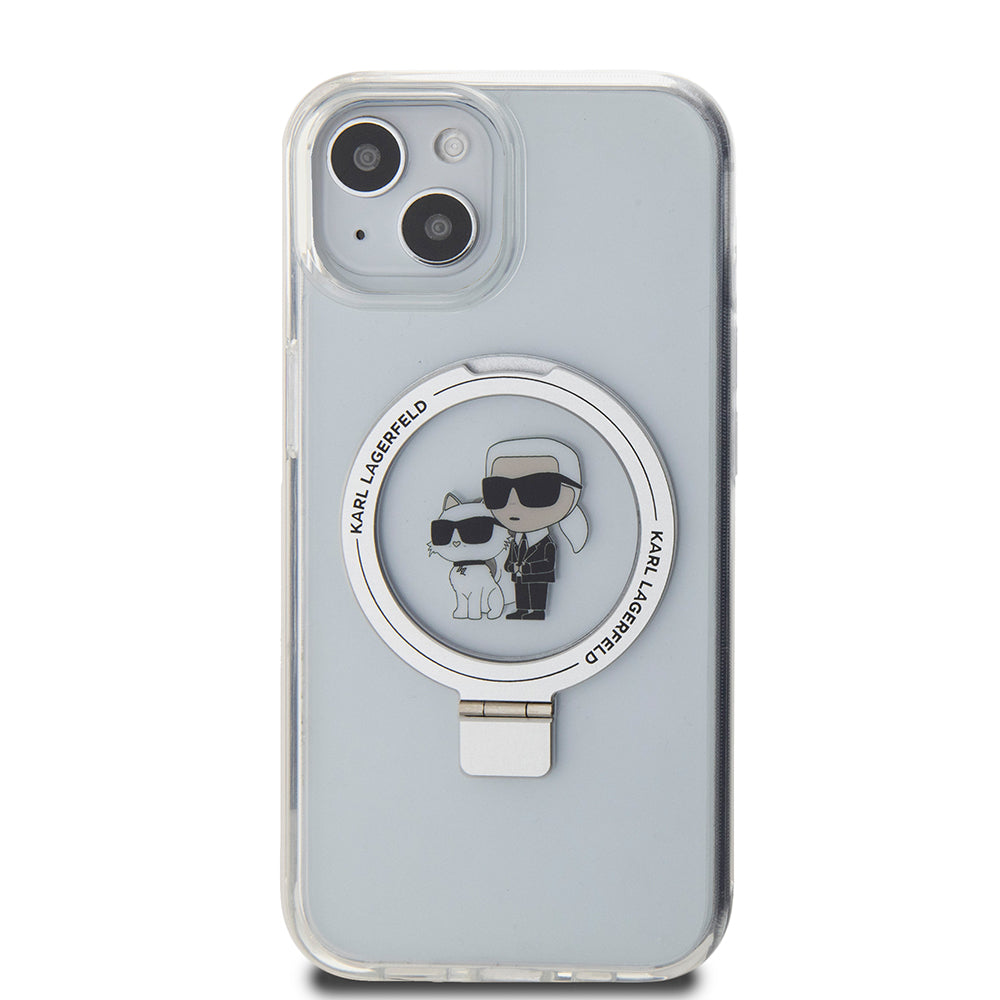 Futrola MagSafe za Apple iPhone 15, Karl Lagerfeld, Ring Stand Karl & Choupette, Bela