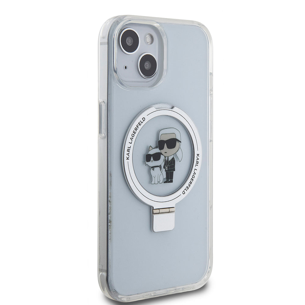 Futrola MagSafe za Apple iPhone 15, Karl Lagerfeld, Ring Stand Karl & Choupette, Bela