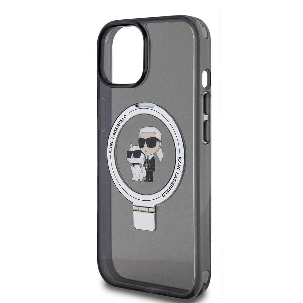 Futrola MagSafe za Apple iPhone 15, Karl Lagerfeld, Ring Stand Karl & Choupette, Crna