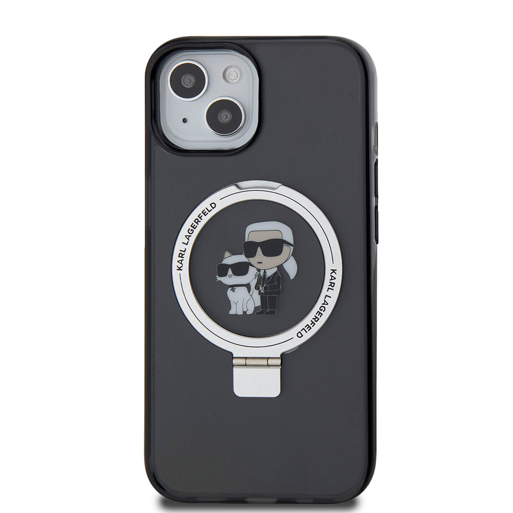 Futrola MagSafe za Apple iPhone 15, Karl Lagerfeld, Ring Stand Karl & Choupette, Crna