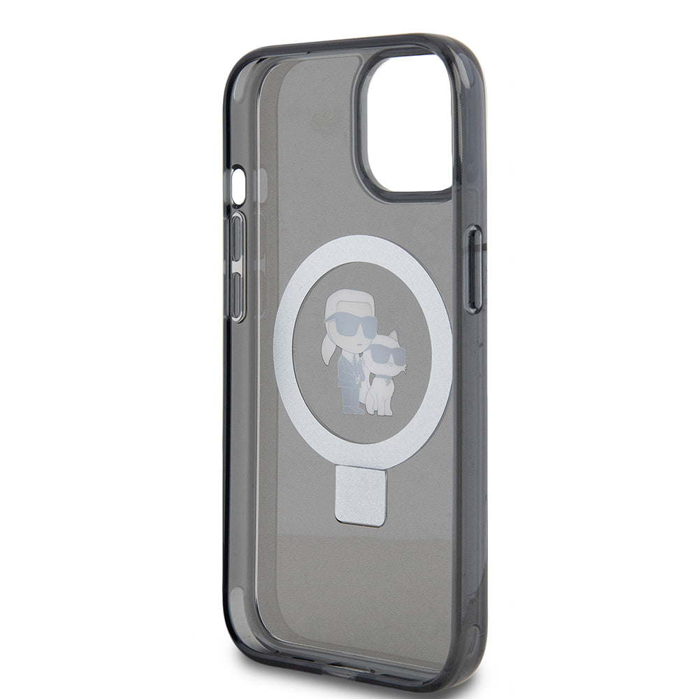 Futrola MagSafe za Apple iPhone 15, Karl Lagerfeld, Ring Stand Karl & Choupette, Crna