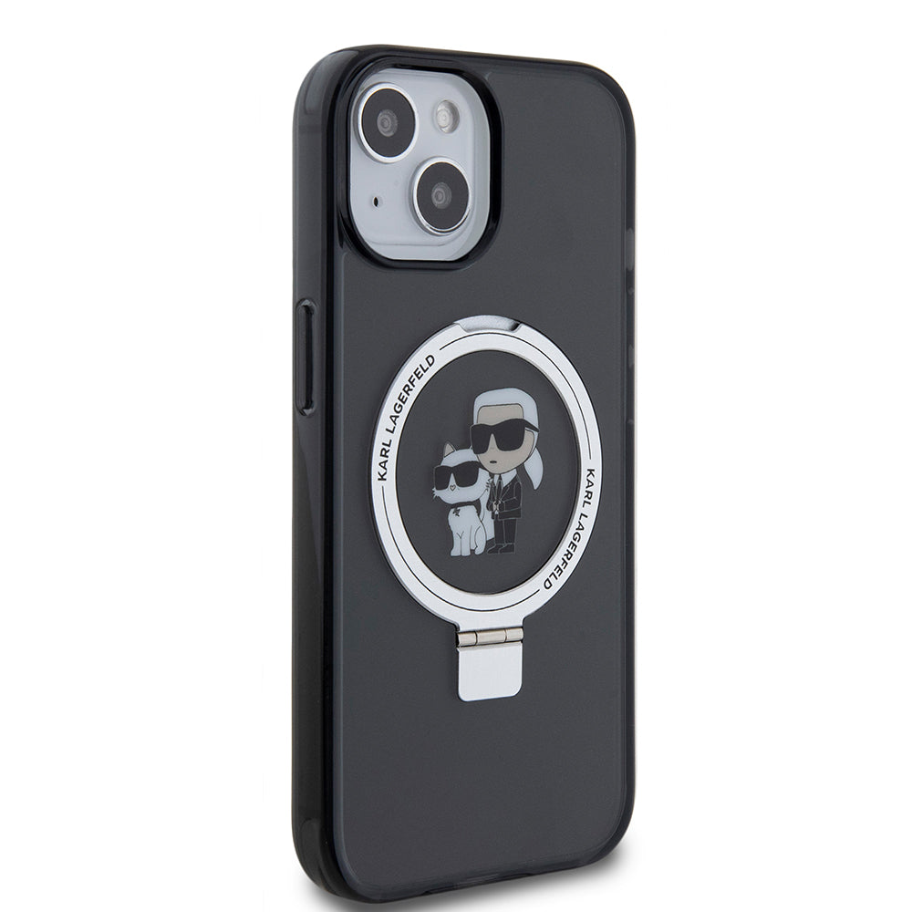 Futrola MagSafe za Apple iPhone 15, Karl Lagerfeld, Ring Stand Karl & Choupette, Crna