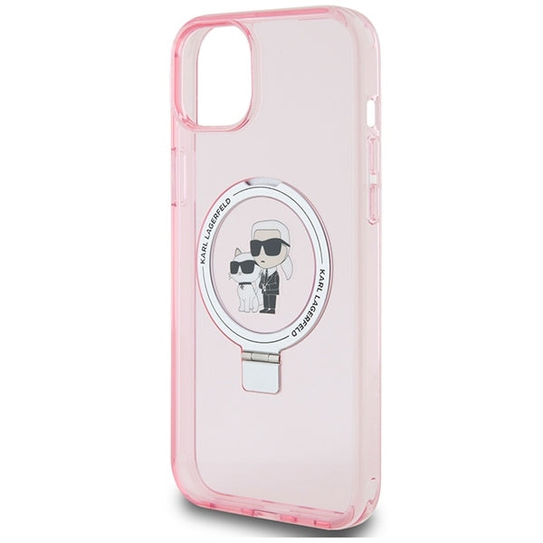 Husa MagSafe za Apple iPhone 15, Karl Lagerfeld, Ring Stand Karl & Choupette, Roze