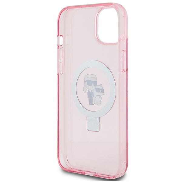Husa MagSafe za Apple iPhone 15, Karl Lagerfeld, Ring Stand Karl & Choupette, Roze
