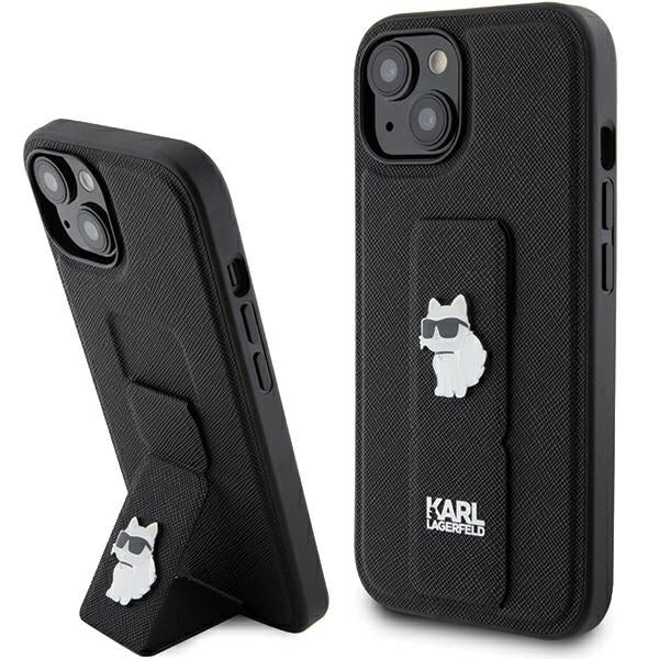 Futrola MagSafe za Apple iPhone 15, Karl Lagerfeld, Saffiano Gripstand Choupette, Crna