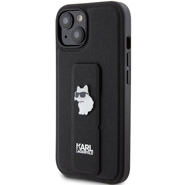 Futrola MagSafe za Apple iPhone 15, Karl Lagerfeld, Saffiano Gripstand Choupette, Crna