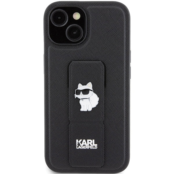 Futrola MagSafe za Apple iPhone 15, Karl Lagerfeld, Saffiano Gripstand Choupette, Crna