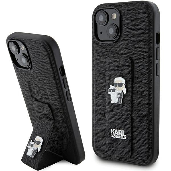 Futrola MagSafe za Apple iPhone 15, Karl Lagerfeld, Saffiano Gripstand Karl & Choupette, Crna
