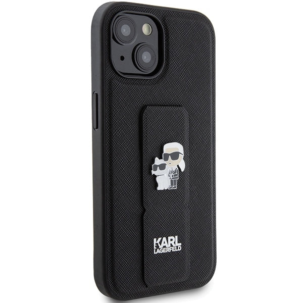 Futrola MagSafe za Apple iPhone 15, Karl Lagerfeld, Saffiano Gripstand Karl & Choupette, Crna