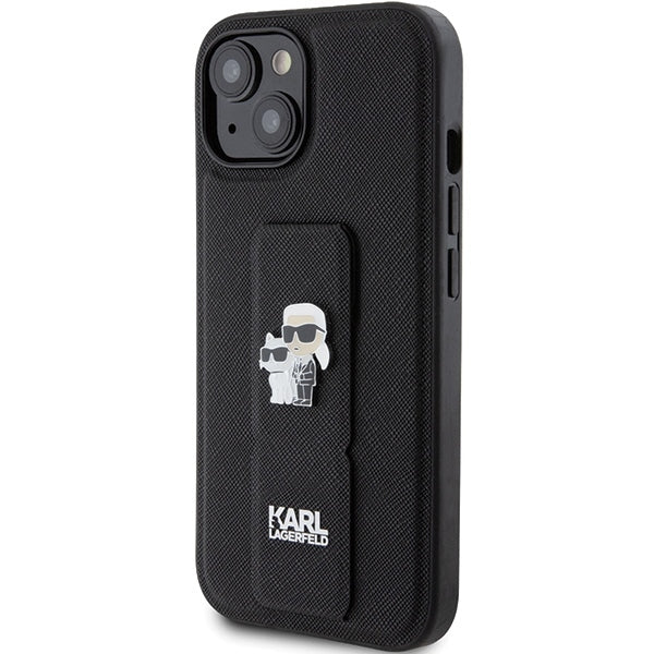 Futrola MagSafe za Apple iPhone 15, Karl Lagerfeld, Saffiano Gripstand Karl & Choupette, Crna