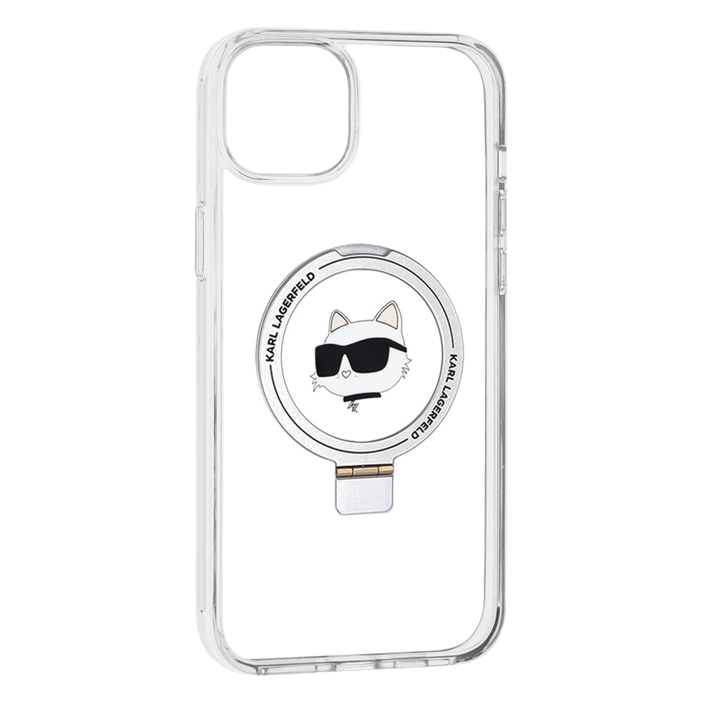Husa MagSafe za Apple iPhone 15 Plus / 14 Plus, Karl Lagerfeld, Ring Stand Choupette's Head, Bela