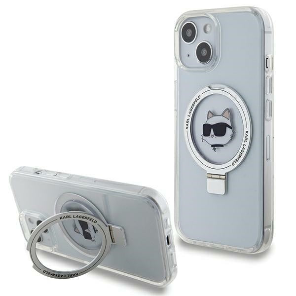 Husa MagSafe za Apple iPhone 15 Plus / 14 Plus, Karl Lagerfeld, Ring Stand Choupette's Head, Bela