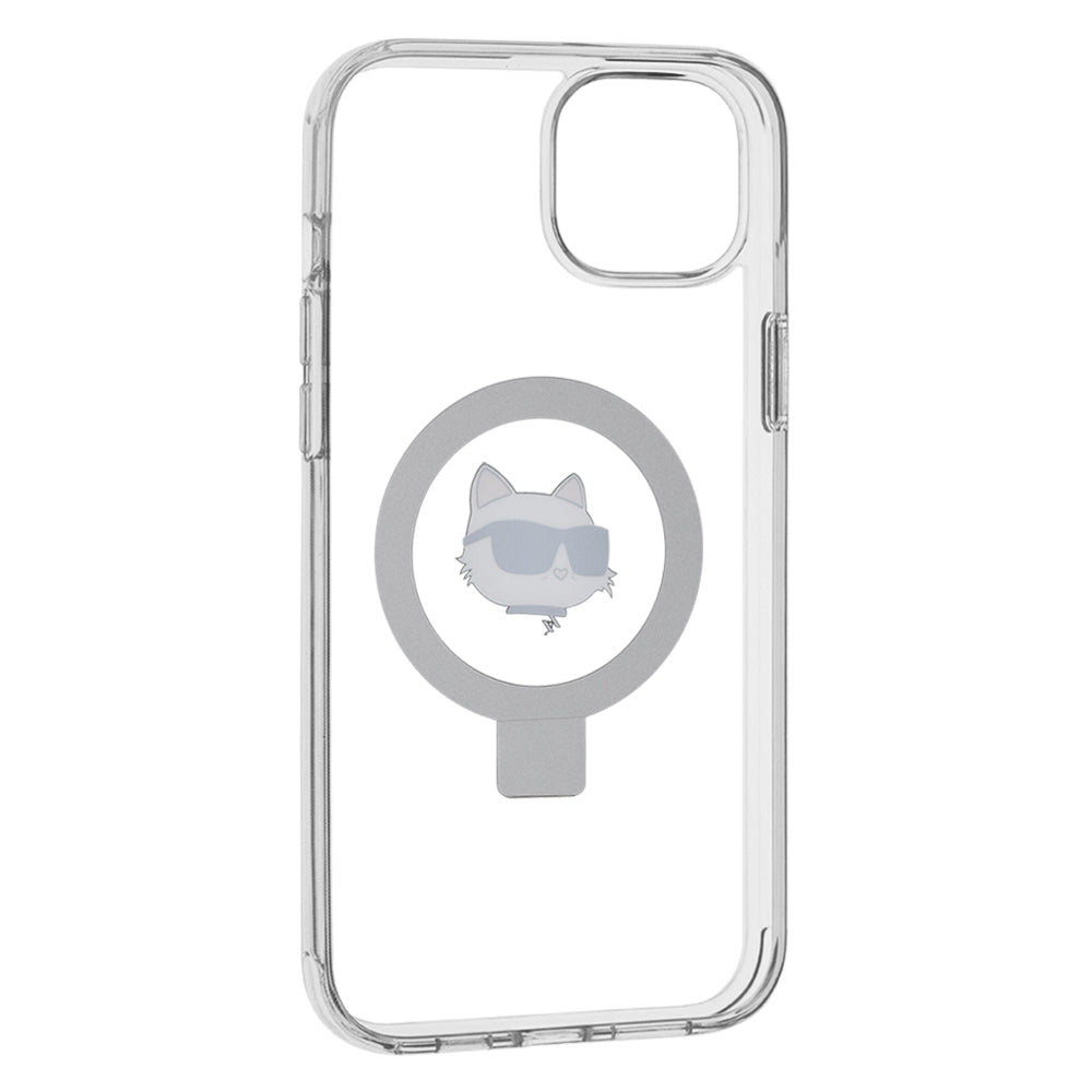 Husa MagSafe za Apple iPhone 15 Plus / 14 Plus, Karl Lagerfeld, Ring Stand Choupette's Head, Bela