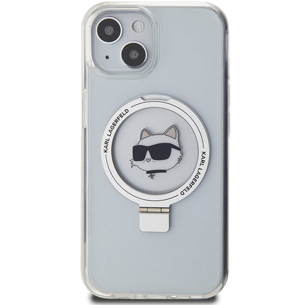 Husa MagSafe za Apple iPhone 15 Plus / 14 Plus, Karl Lagerfeld, Ring Stand Choupette's Head, Bela