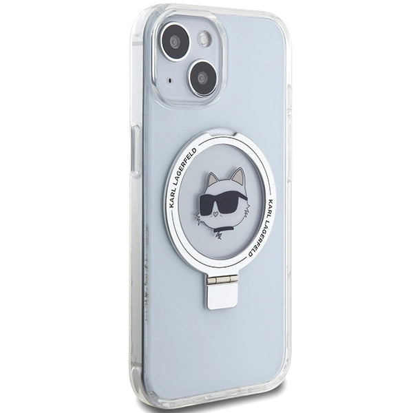 Husa MagSafe za Apple iPhone 15 Plus / 14 Plus, Karl Lagerfeld, Ring Stand Choupette's Head, Bela
