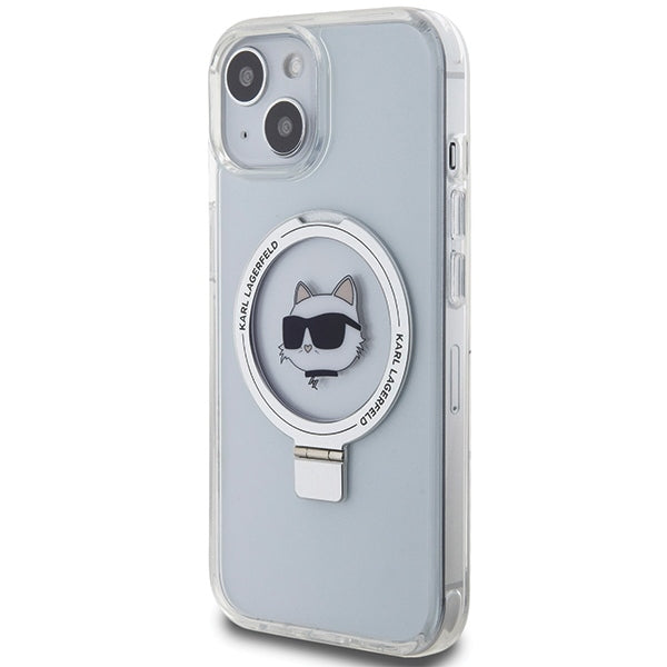 Husa MagSafe za Apple iPhone 15 Plus / 14 Plus, Karl Lagerfeld, Ring Stand Choupette's Head, Bela
