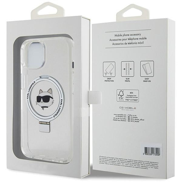Husa MagSafe za Apple iPhone 15 Plus / 14 Plus, Karl Lagerfeld, Ring Stand Choupette's Head, Bela
