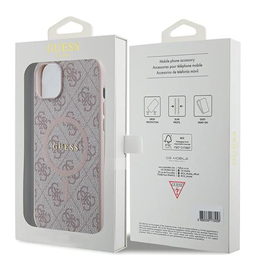 Futrola MagSafe za Apple iPhone 15 Plus, Guess, 4G Collection, Roze