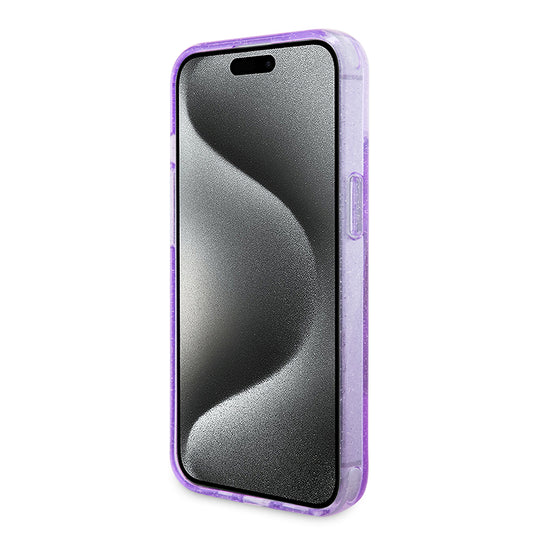 Futrola MagSafe za Apple iPhone 15 Plus, Guess, Ring Stand Script Glitter, Ljubičasta