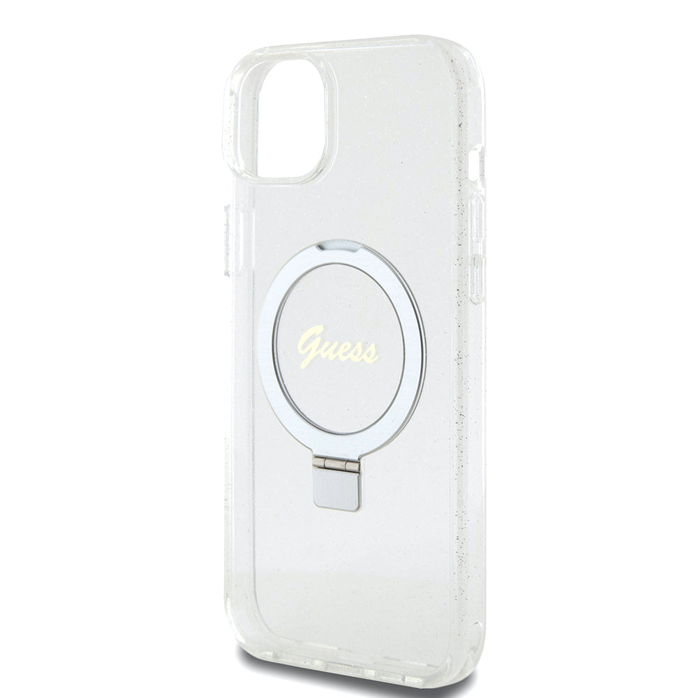 Futrola MagSafe za Apple iPhone 15 Plus, Guess, Ring Stand Script Glitter, Providna