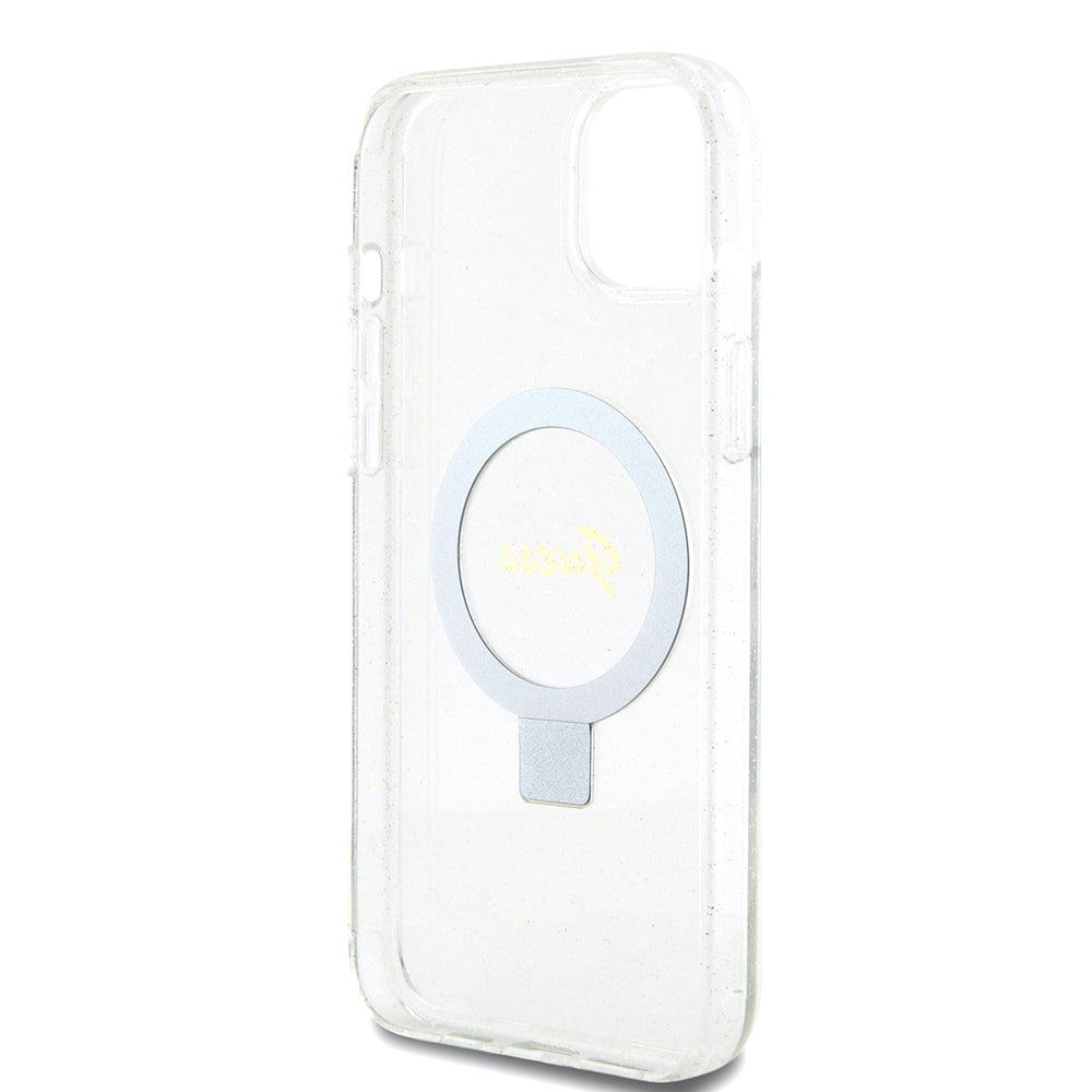 Futrola MagSafe za Apple iPhone 15 Plus, Guess, Ring Stand Script Glitter, Providna