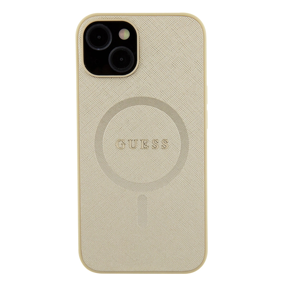 Futrola MagSafe za Apple iPhone 15 Plus, Guess, Saffiano, Zlatna