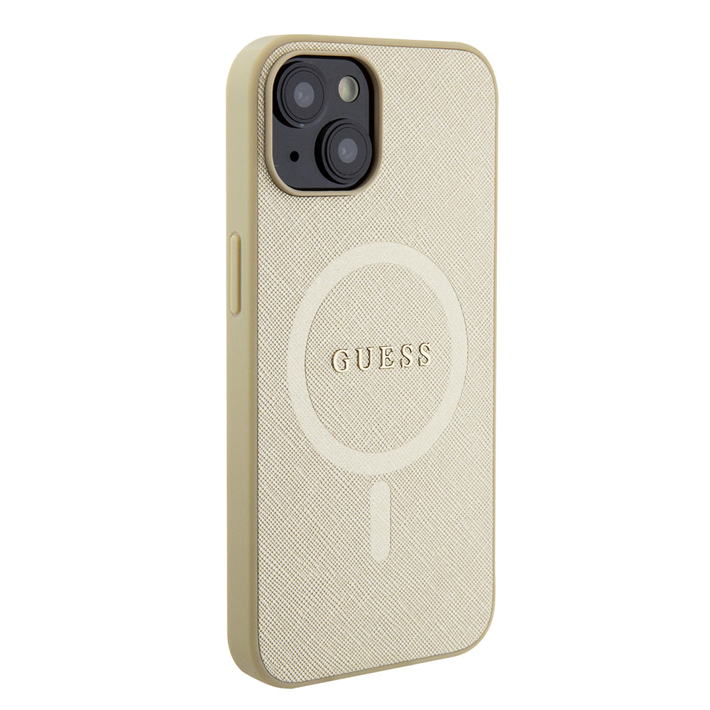 Futrola MagSafe za Apple iPhone 15 Plus, Guess, Saffiano, Zlatna