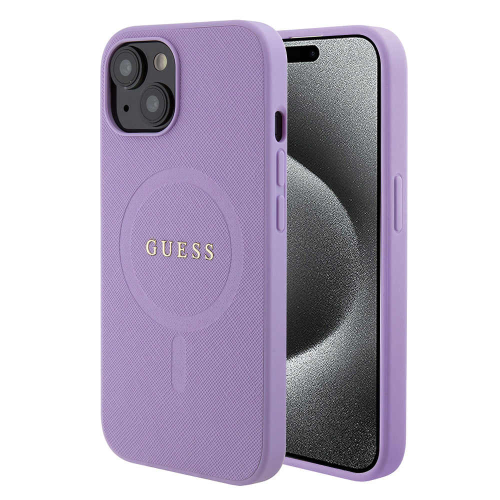 Futrola MagSafe za Apple iPhone 15 Plus, Guess, Saffiano, Ljubičasta